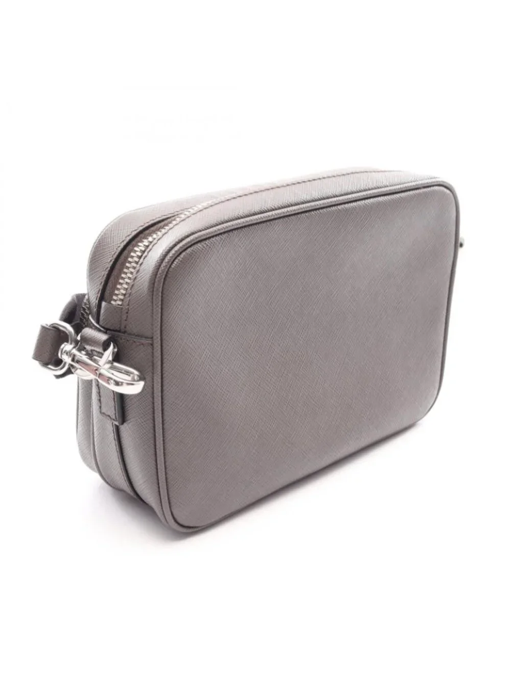 Prada Shoulder Bag Dark Gray Saffiano Leather Triangle Logo